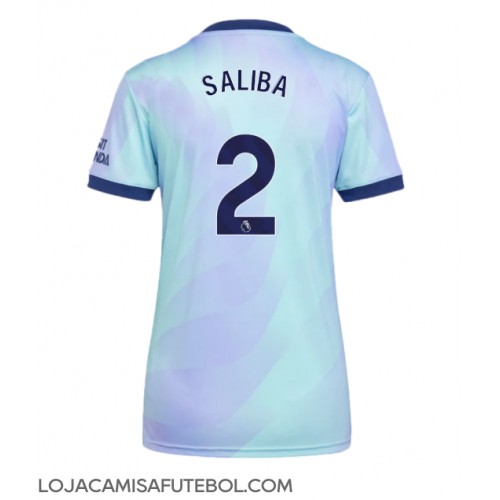 Camisa de Futebol Arsenal William Saliba #2 Equipamento Alternativo Mulheres 2024-25 Manga Curta